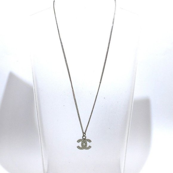 Auth CHANEL Silver Rhinestones Necklace - Picture 2 of 8